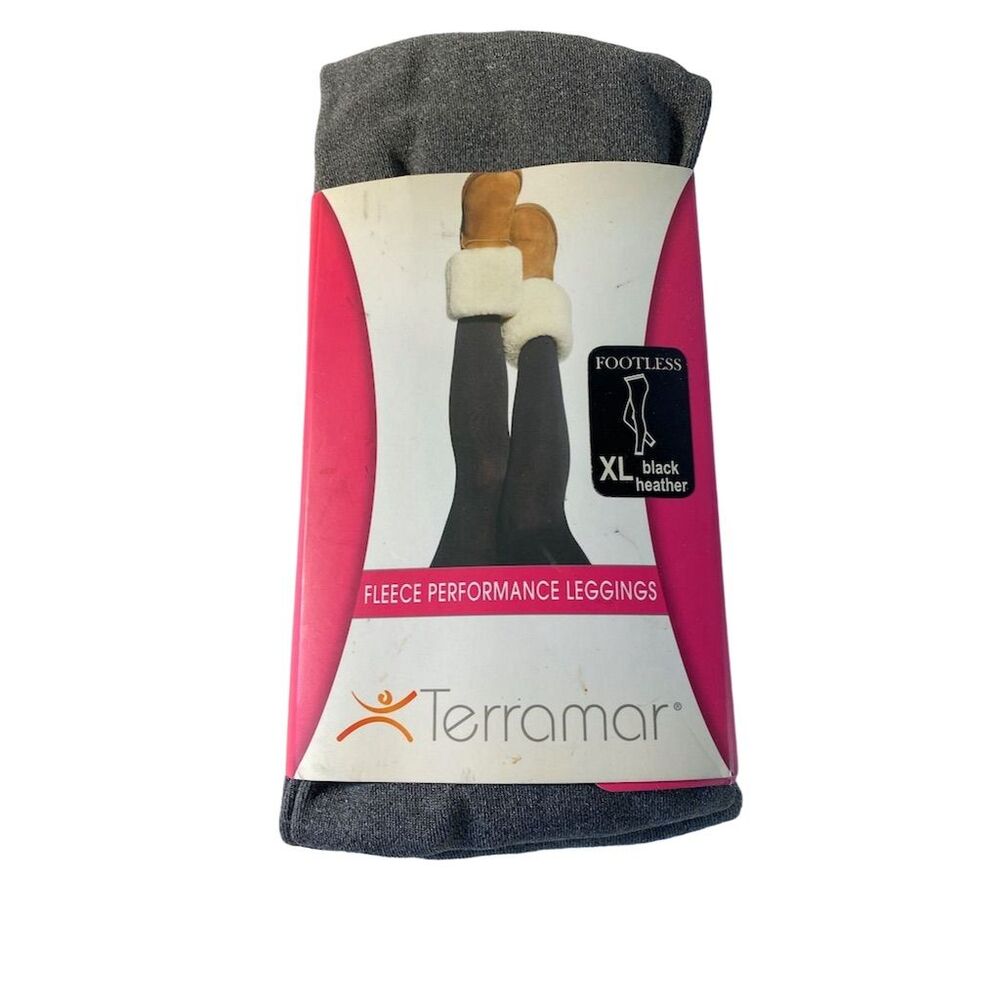 Terramar NWT Women's XL Black Fleece Performance Leggings Footless Activewear